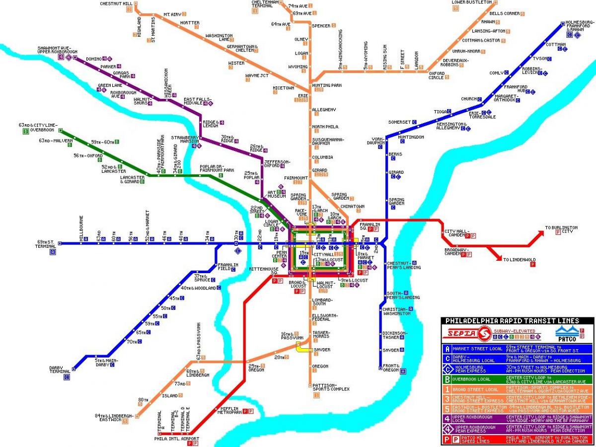 ફિલાડેલ્ફિયા માસ ટ્રાન્ઝિટ સિસ્ટમ નકશો